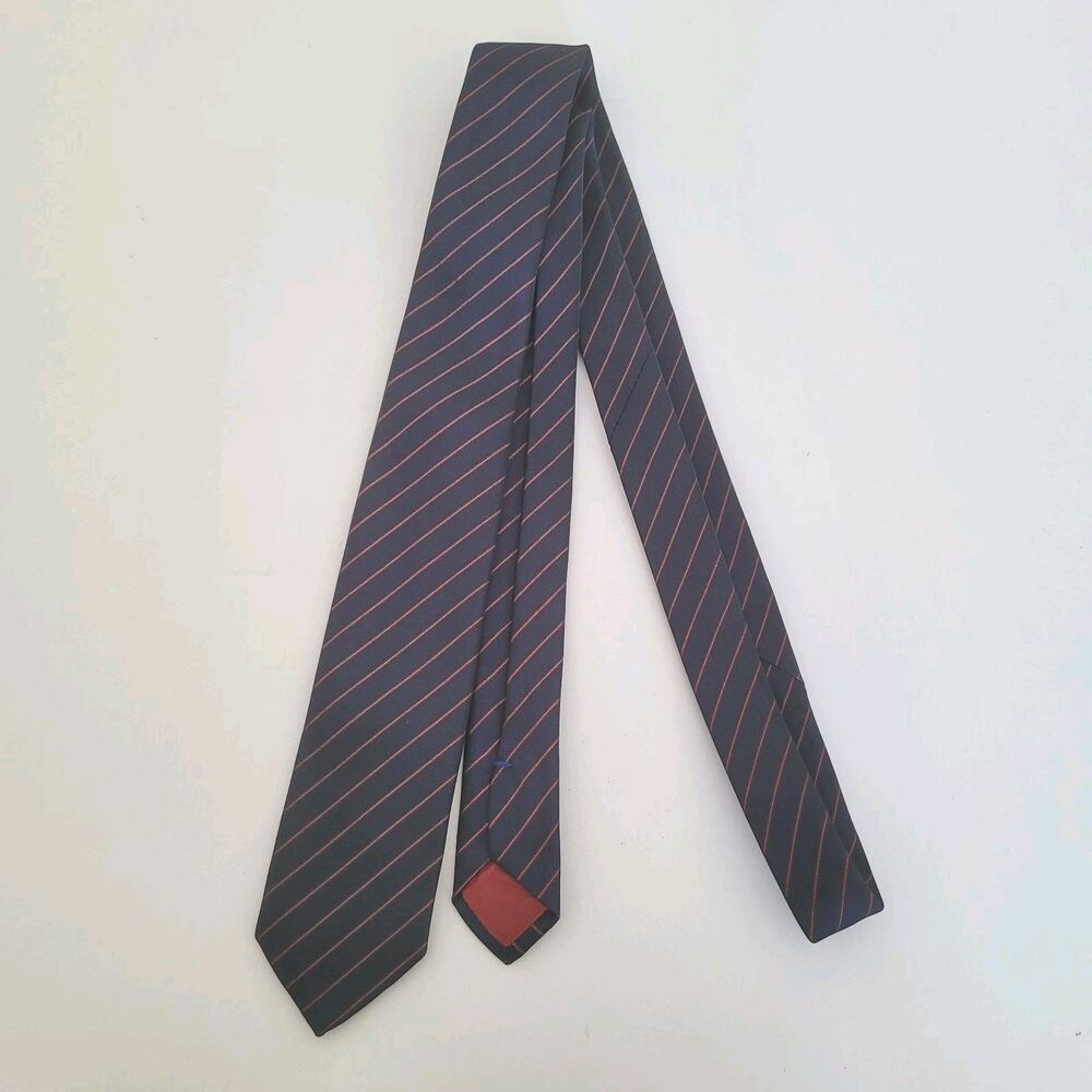 Orginal Cravat Men's Neck Tie Made In Japan Navy Blue Stripped Skinny Short‎